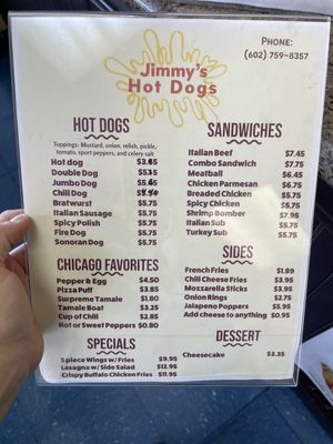 Menu photo 2 Jimmy's Hot Dogs Phoenix, AZ
