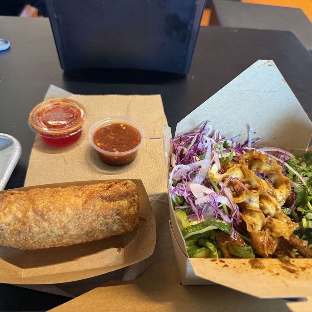 Ekiben - Crab Rangoon eggroll Garlic chili oil noodles with ancho chili pork - Asian Fusion Near Me - Frederick, Maryland