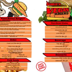 Romeo’s Vegan Burgers - Current menu