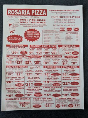 Menu photo 5 Rosaria Pizza Poway, CA