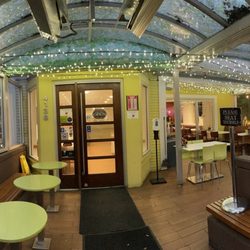 Covered patio with twinkling lights at night! Feb 2024