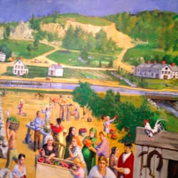 Middlesex Canal Museum - Mural showing bridges and aqueducts and the economic impact of the canal