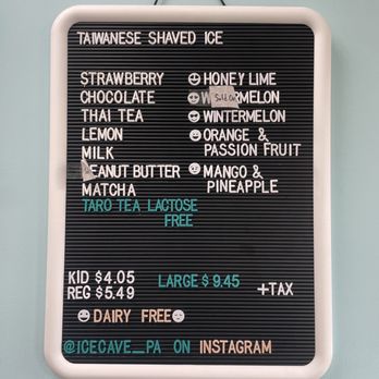 Ice Cave - Menu - Desserts Near Me - Philadelphia, Pennsylvania