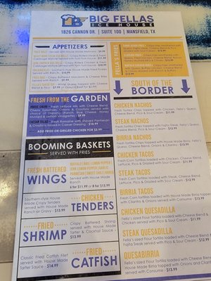 Menu photo 6 Big Fellas Ice House Mansfield, TX