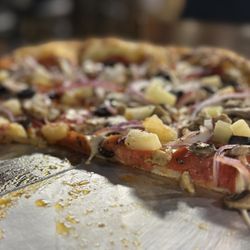 King Pizza - Medium, regular crust with pineapple TIMES 3. (Seriously?)