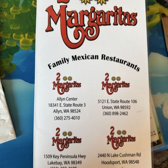 2 Margaritas - Menu August 2025 - Mexican Near Me - Lakebay, Washington