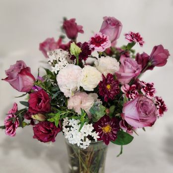 Joyful Blossoms - Purple Roses and other Flowers in a Vase - Florists Near Me - La Habra, California Joyful Blossoms - Purple Roses and other Flowers in a Vase - Florists Near Me - La Habra, California