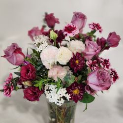 Joyful Blossoms - Purple Roses and other Flowers in a Vase