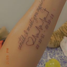 Arm tattoo Rest in Paradise dad. Arm tattoo Rest in Paradise dad.