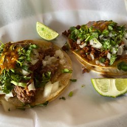 Taqueria La Fogata - Street Tacos - Carnitas (L) and Chorizo (R)