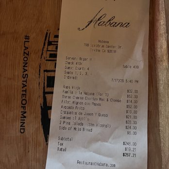 Habana - The bill - Cuban Near Me - Irvine, California