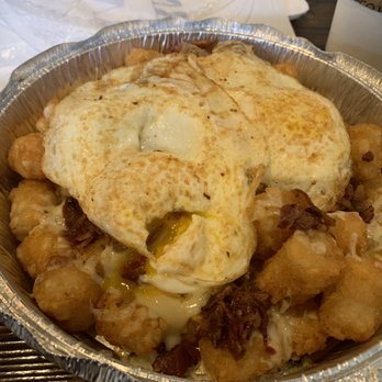Soul Brew - Tater tot appetizer with two over easy eggs - Coffee & Tea Near Me - Saint James, New York Soul Brew - Tater tot appetizer with two over easy eggs - Coffee & Tea Near Me - Saint James, New York