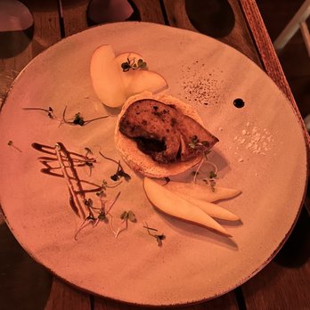 Bouche - Foie gras with balsamic vinegar, fig jam and apples and pears... really enjoyed this!! - French Near Me - San Francisco, California Bouche - Foie gras with balsamic vinegar, fig jam and apples and pears... really enjoyed this!! - French Near Me - San Francisco, California