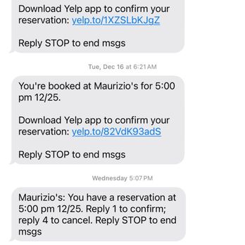 Maurizio's - Text confirmation yet they were closed - Italian Near Me - Morgan Hill, California