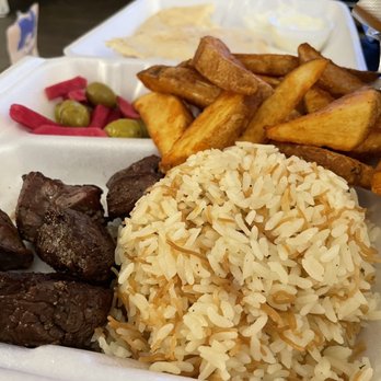 Dvine Mediterranean Experience - Brea - Beef kebab with potato wedges - Mediterranean Near Me - Brea, California Dvine Mediterranean Experience - Brea - Beef kebab with potato wedges - Mediterranean Near Me - Brea, California