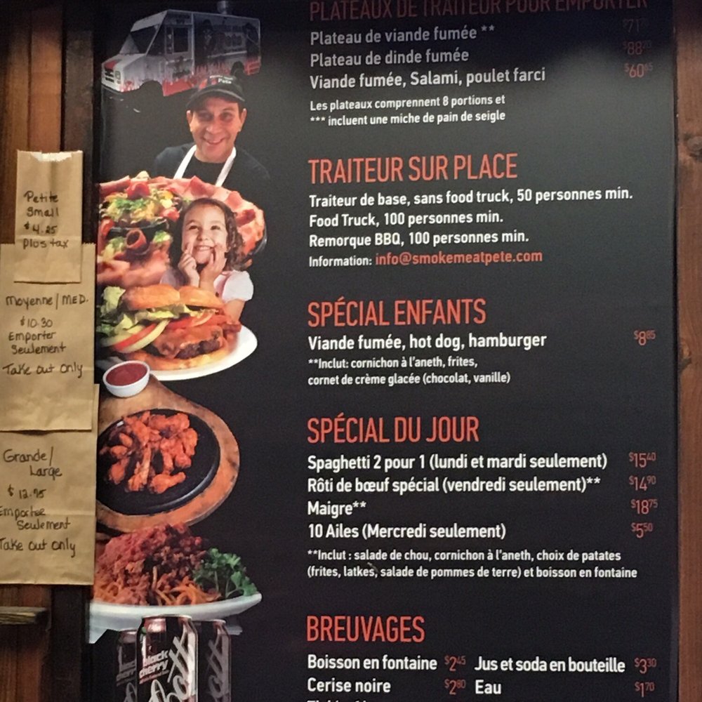 Smoke Meat Pete - French special menu - Sandwiches Near Me - L'Île-Perrot, Quebec