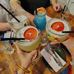 3 Amigos - Margaritas and Blue Curacao cocktail.