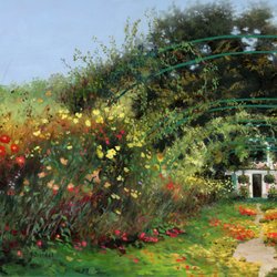 Olde Masters Galleria - Monet's Garden with trellis oil painting available at Olde Master Galleria