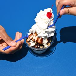 Classic, fresh made hot fudge sundae