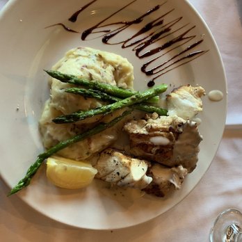 Water's Edge - halibut entree with mash potatoes and asparagus - Seafood Near Me - Mount Pleasant, South Carolina Water's Edge - halibut entree with mash potatoes and asparagus - Seafood Near Me - Mount Pleasant, South Carolina