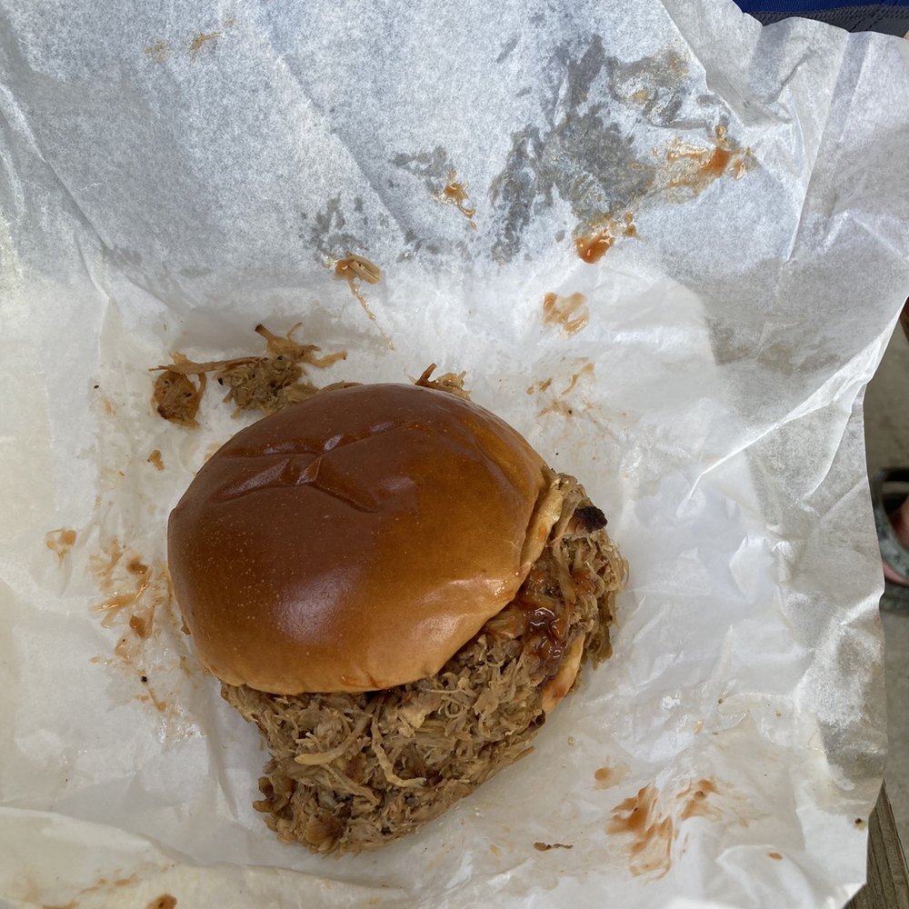 Simply Barbecue - a pulled pork sandwich in a paper wrapper - Barbeque Near Me - Lockwoods Folly, North Carolina Simply Barbecue - a pulled pork sandwich in a paper wrapper - Barbeque Near Me - Lockwoods Folly, North Carolina