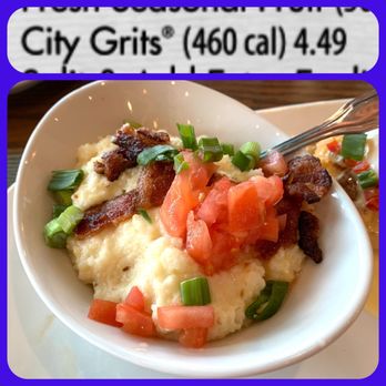 Another Broken Egg Cafe - City Grits are a $2.49 upgrade as a side dish. Bacon, tomato and green onion. #UpCloseSavor XP - American Near Me - Columbus, Ohio