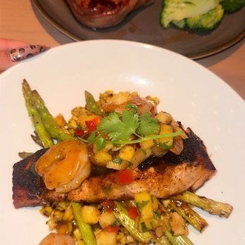 Firebirds Wood Fired Grill - Citrus Grilled Salmon and Shrimp* and fillet mignon - Steakhouses Near Me - Plano, Texas Firebirds Wood Fired Grill - Citrus Grilled Salmon and Shrimp* and fillet mignon - Steakhouses Near Me - Plano, Texas