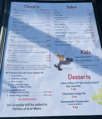 Menu photo 3 Our Deck Down Under Port Orange, FL