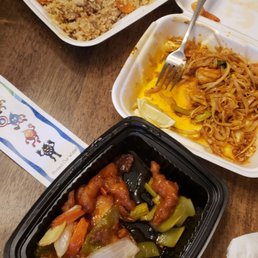 Orange chicken, Pad Tai, house fried rice.