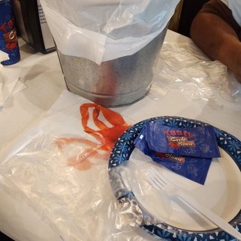 Tasty Crab House - Everything that came in the bucket...gloves, bib, fork, paper plate, wet naps! - Seafood Near Me - North Charleston, South Carolina