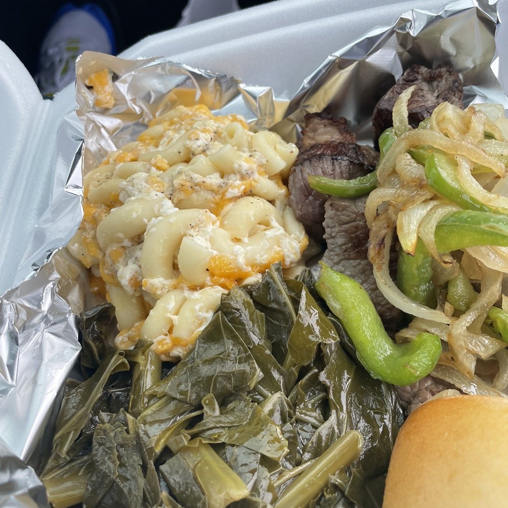 Top Sirloin Tips Double Steak, Mac n Cheese, Collard Greens Top Sirloin Tips Double Steak, Mac n Cheese, Collard Greens