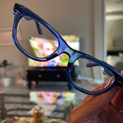 LensCrafters - Transparent Color Block blue Ray Ban Wayfarer sunglass frame with prescription amethyst transition lenses.
