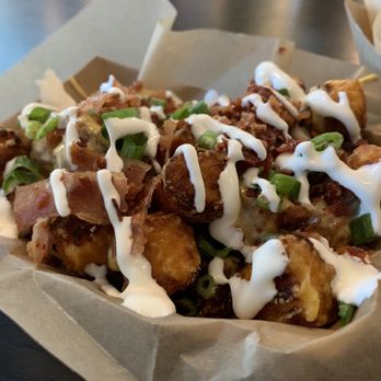 The Biscuit Bar - Fully loaded sweet potato tater tots... good stuff! - New American Near Me - Ft. Worth, Texas The Biscuit Bar - Fully loaded sweet potato tater tots... good stuff! - New American Near Me - Ft. Worth, Texas