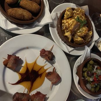 Costa Brava - Croquetas de Pollo, Spicy Potatoes, marinated olives, bacon wrapped dates - Tapas Bars Near Me - San Diego, California Costa Brava - Croquetas de Pollo, Spicy Potatoes, marinated olives, bacon wrapped dates - Tapas Bars Near Me - San Diego, California