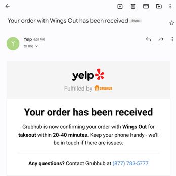 Wings Out - a text message that reads, you order has been received - Food Delivery Services Near Me - Wauwatosa, Wisconsin Wings Out - a text message that reads, you order has been received - Food Delivery Services Near Me - Wauwatosa, Wisconsin