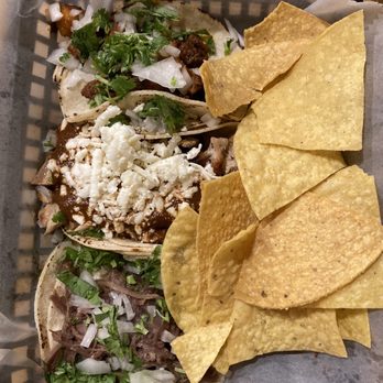 Taco Trio - Order of 3 Tacos, comes with chips - Mexican Near Me - South Portland, Maine Taco Trio - Order of 3 Tacos, comes with chips - Mexican Near Me - South Portland, Maine