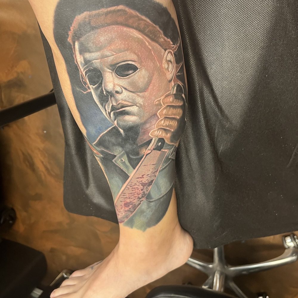 Dark Heritage Tattoo Gallery - Michael Myers piece by Dave James - Tattoo Near Me - Anaheim, California Dark Heritage Tattoo Gallery - Michael Myers piece by Dave James - Tattoo Near Me - Anaheim, California