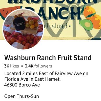 Washburn Ranch - Screen Capture of their Facebook page to be sure that you follow & catch their produce posts. - Specialty Food Near Me - Hemet, California Washburn Ranch - Screen Capture of their Facebook page to be sure that you follow & catch their produce posts. - Specialty Food Near Me - Hemet, California