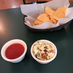 Eddie's Cocina - Chips and two salsas - one a chili based sauce, the other a cabbage slaw with a little heat.