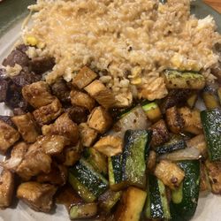 Hibachi Japanese Steak House - Cooked to perfection. Steak, chicken & rice .