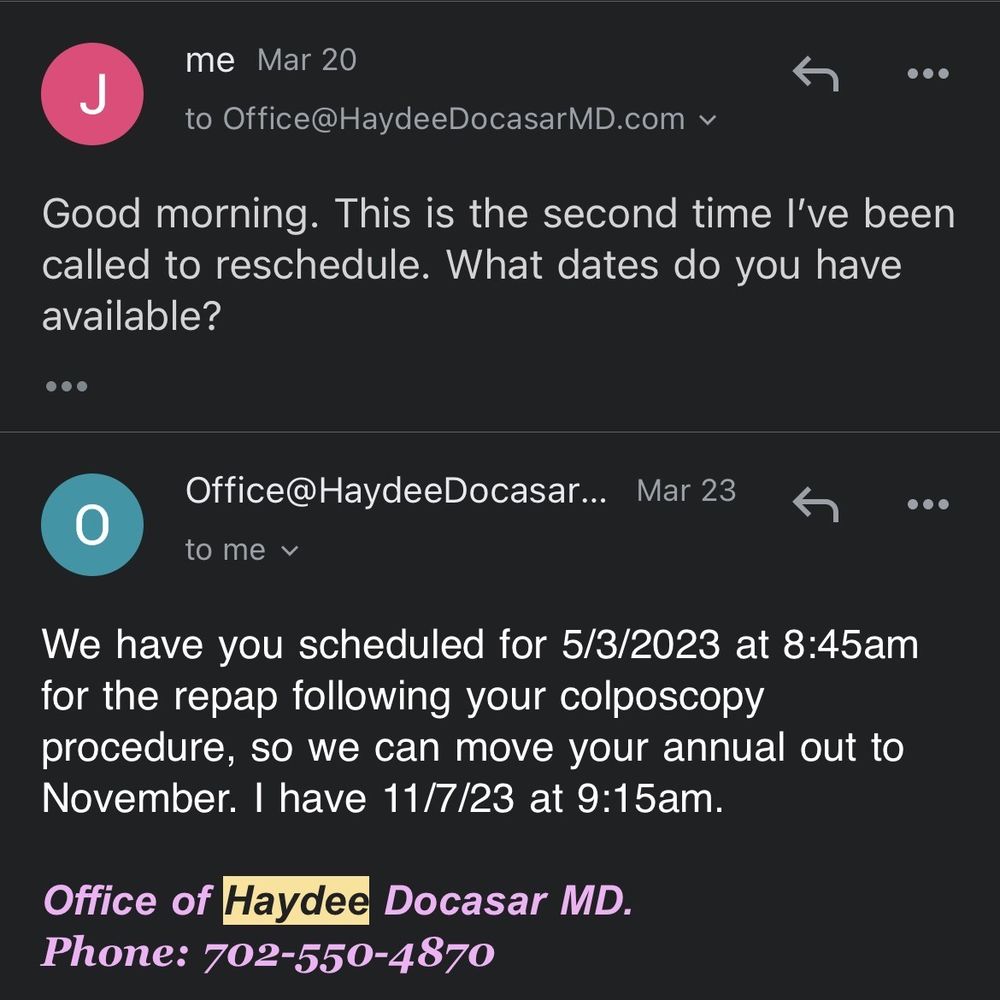 Emailing me in March to reschedule my appt to NOVEMBER Emailing me in March to reschedule my appt to NOVEMBER
