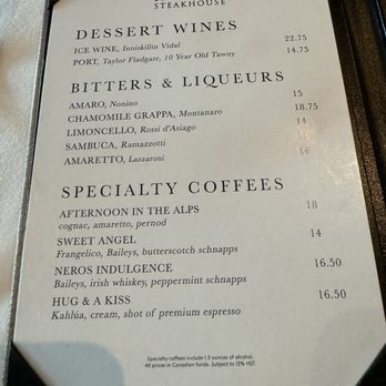 Neros Steakhouse - After meal drinks 8/8/24 - Steakhouses Near Me - Windsor, Ontario Neros Steakhouse - After meal drinks 8/8/24 - Steakhouses Near Me - Windsor, Ontario