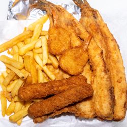 Pak Man Fried Chicken - Seafood Special, shrimp, crab sticks lake trout and fries!