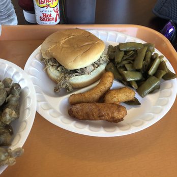 Bogue House Restaurant - BBQ sandwich with green beans . - Barbeque Near Me - Cedar Point, North Carolina