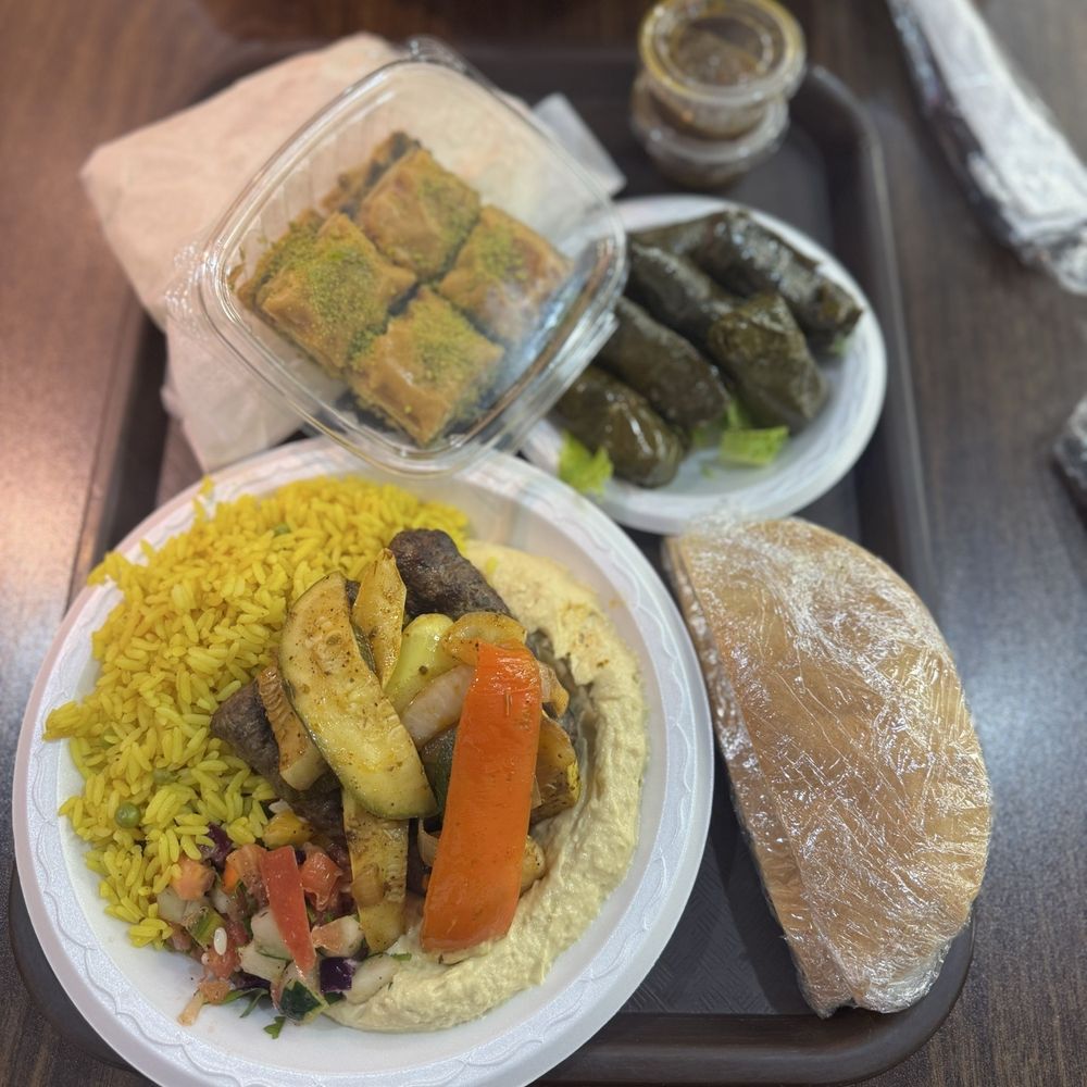 Oasis Cafe - Kefta Kebab Plate  and grape leaves - Mediterranean Near Me - Chicago, Illinois