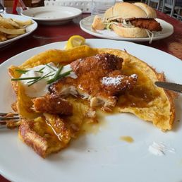 Dutch baby and fried fish sandwich Dutch baby and fried fish sandwich