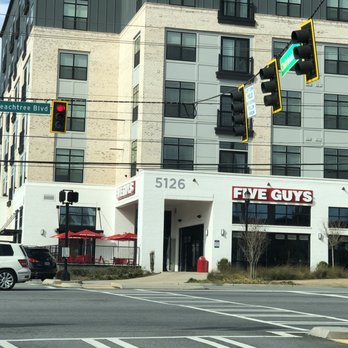 Five Guys - View of Five Guys from Clairmont at the intersection with Peachtree Industrial Blvd. - Burgers Near Me - Chamblee, Georgia