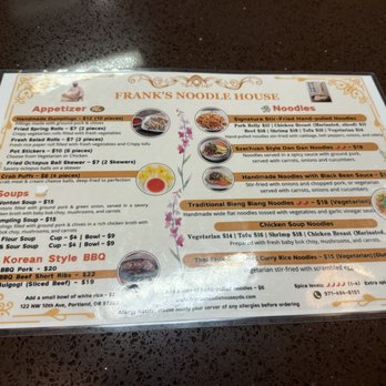 Frank's Noodle House - Menu - Noodles Near Me - Portland, Oregon
