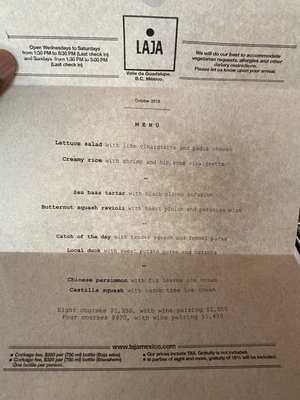 Menu photo 2 Laja Valle De Guadalupe, BCN Menu photo 2 Laja Valle De Guadalupe, BCN