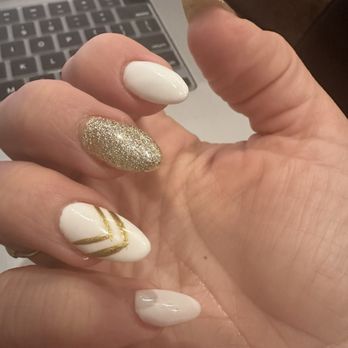 H2O Nail Bar & Spa - Almond shape; gold, and white - Day Spas Near Me - Philadelphia, Pennsylvania H2O Nail Bar & Spa - Almond shape; gold, and white - Day Spas Near Me - Philadelphia, Pennsylvania